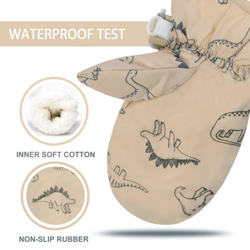 Fynnsure Toddler Mittens Lined Fleece Snow Gloves For Boys Girls Kids Winter Ski Gloves Baby Mittens Khaki 2-4 Years