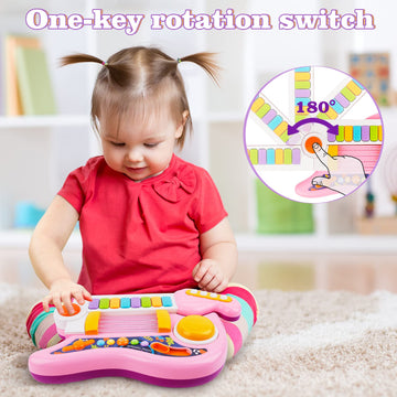 Kids Guitar, Perkidern Kids Electric Guitar Toy Toddler Guitar with Piano Mode Baby Guitar Children Guitar with Strap and Lights