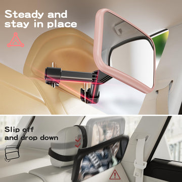 Tazeni Car Mirror For Baby - Hook Clip Design, Never Shake Car Seat Mirror, Rear Facing, Easy Install, Back Seat Crystal Clear V