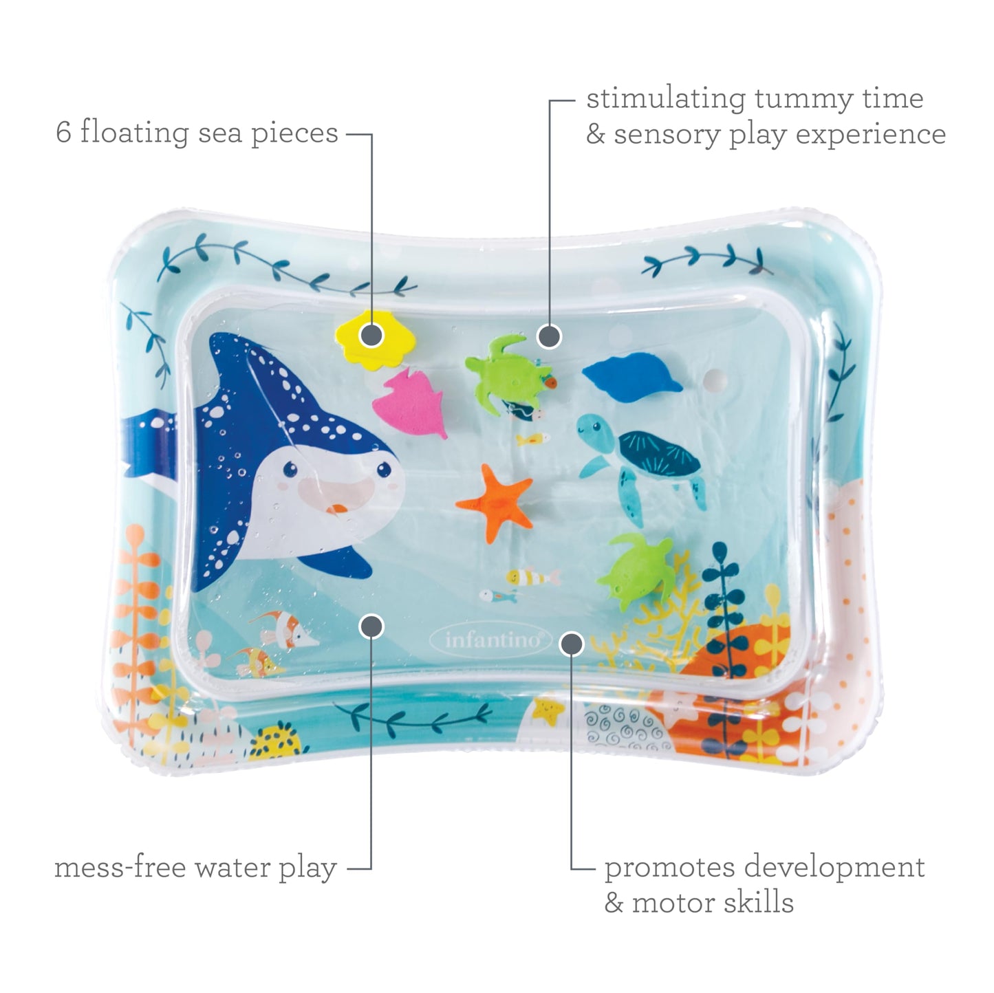 Infantino Jumbo Pat & Play Water Mat, Sea-Themed Mess-Free Water Play For Babies, Supports Tummy Time And Motor Skills Developme