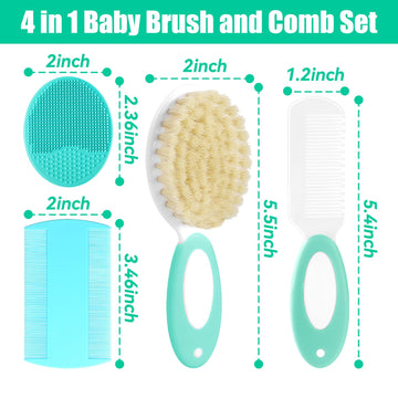Baby Hair Brush And Comb Set, 4Pcs Baby Soft Bristles Hairbrush Cradle Cap Brush Hair Comb For Newborns Toddlers Boys Girls (Gre