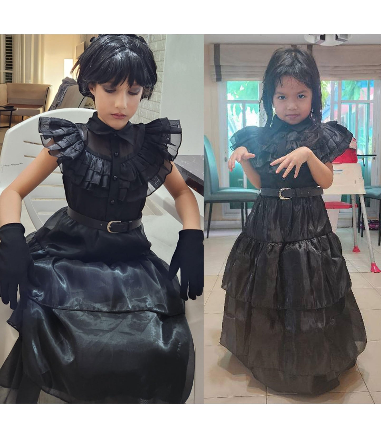 Vorlits Black Halloween Costumes Dress Girls Cosplay Christmas Party With Wigs Belt Socks Cat Ears Headband Wig Cap