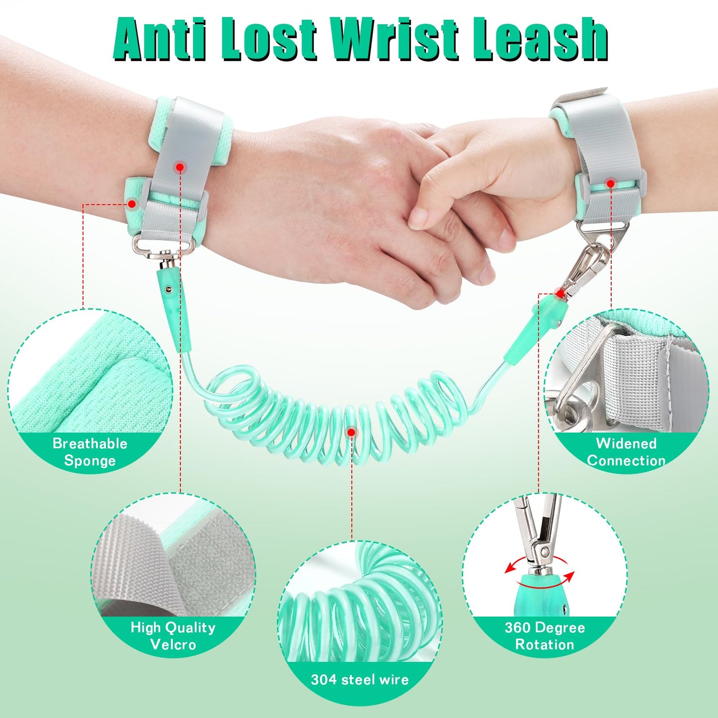 Toddler Leash-Baby Walking Safty Harness And Child Anti Lost Wrist Link For Girls/Boys Travel (Green)