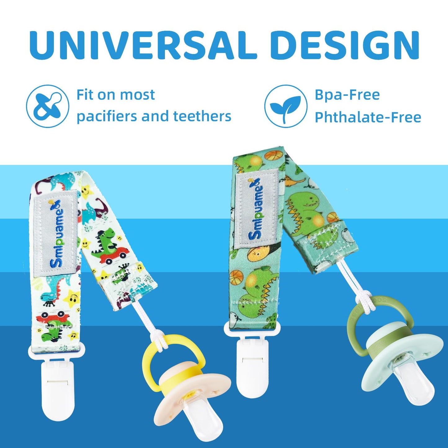 Smlpuame Baby Pacifier Clip For Boys Girl,6 Pack Stylish Binky Clips Strap,Paci Holder With Clips Universal Lightweight Fits Mos