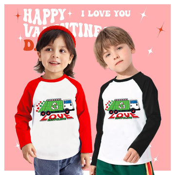 Tkria Kid Boy'S Valentine Day Clothes Big Boy Holiday Shirt Tractor Truck Loads Of Love Vday Raglan Long Sleeve Tee Tops 7T
