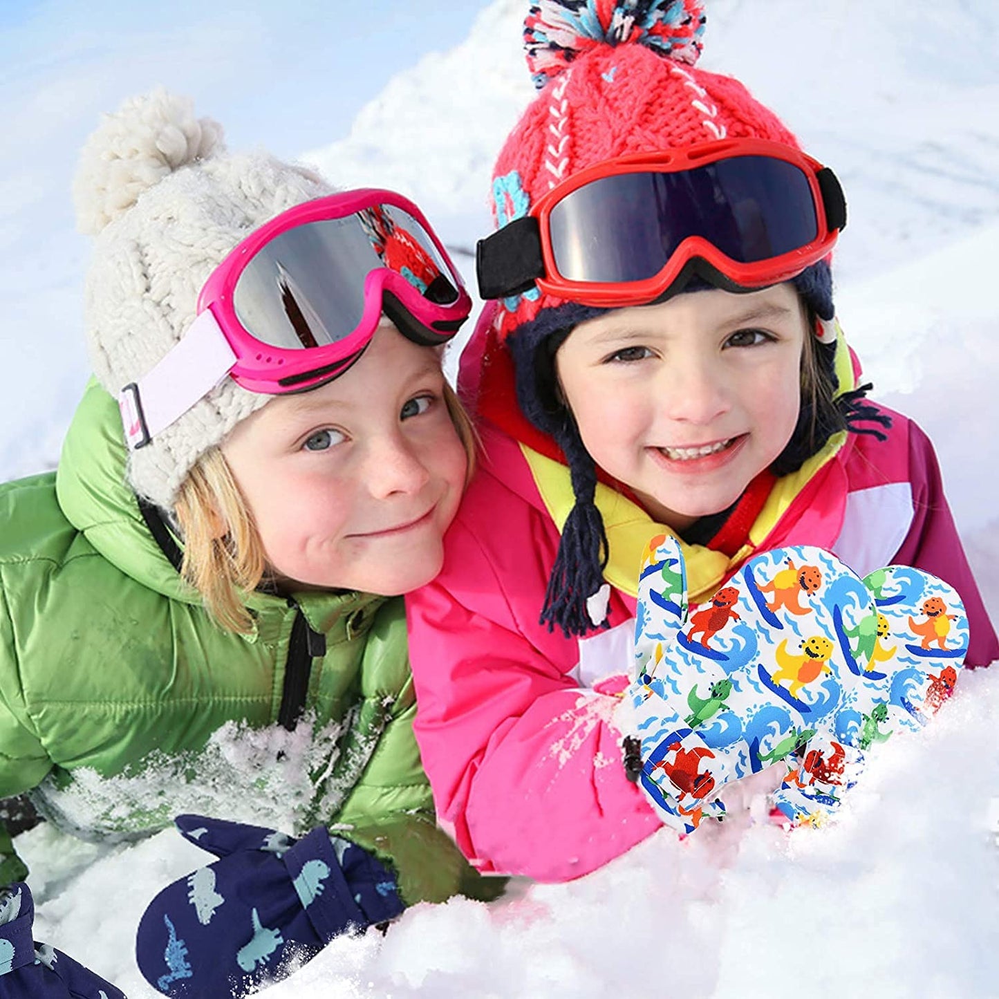 American Trends Baby Mittens Winter Toddler Gloves For Boy Girl Waterproof Ski Mittens Warm Fleece Toddler Mittens Orange Coral