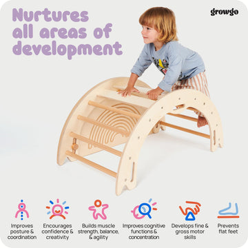 Growgo Climbing Arch For Toddlers, Multiuse Montessori Climber, Toddler Rocker, Wooden Balance Board, Toy Storage, Easy To Assem