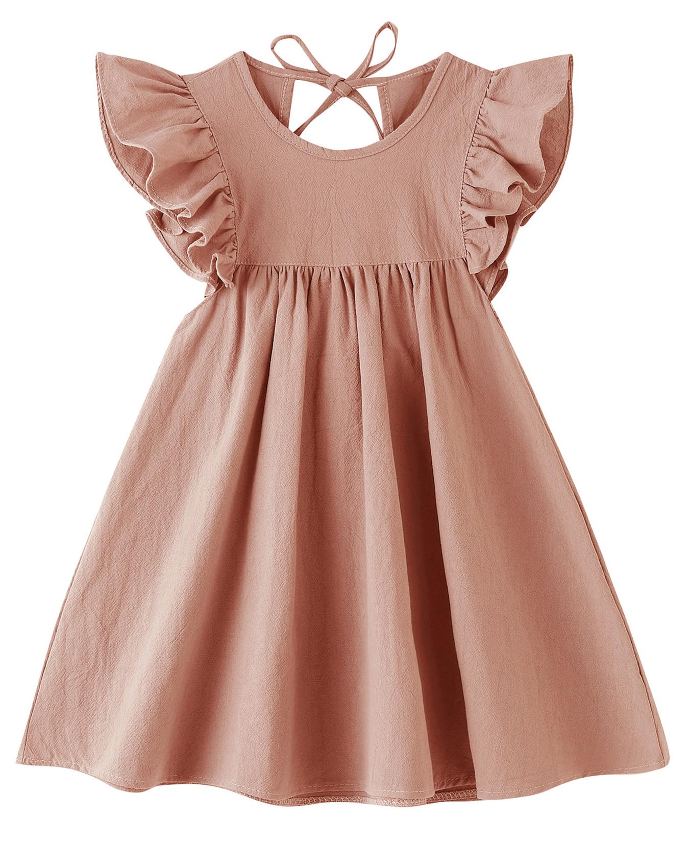 Jnklwpjs Toddler Linen Dress Baby Girls Ruffle Halter Sleeveless Casual Party Dresses Light Coffee 110Cm