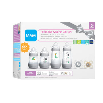 Mam Feed & Soothe Bottle & Pacifier Gift Set, Unisex, 0+ Months, 6-Count