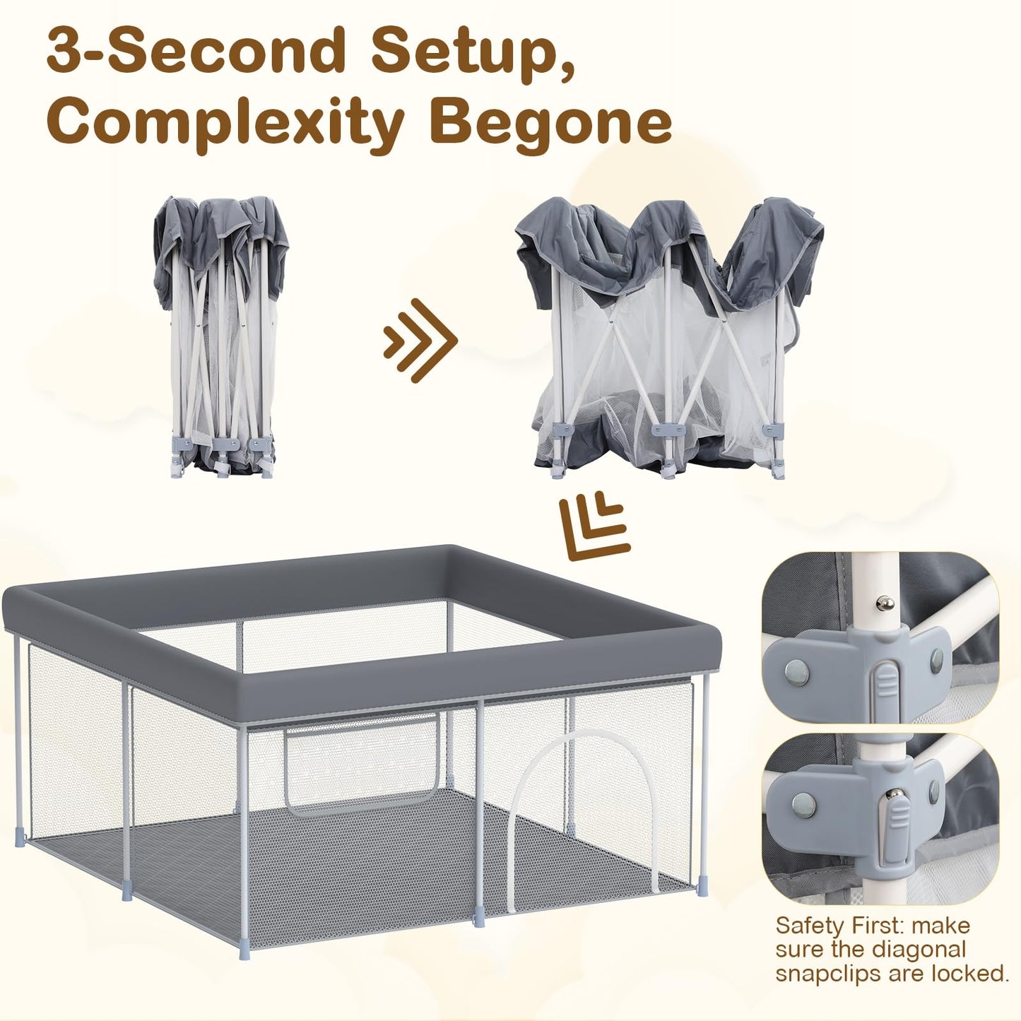 Weksi Foldable Baby Playpen With Mat, 50' X 50' Portable Play Pen For Toddlers With 2 Handlers, Easy Setup For Indoor/Outdoor