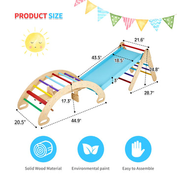 Gome Toddler 5In1 Play Gym With Ramp & Detachable Arch, Indoor Climbing Triangle Set For Sliding Or Rocking