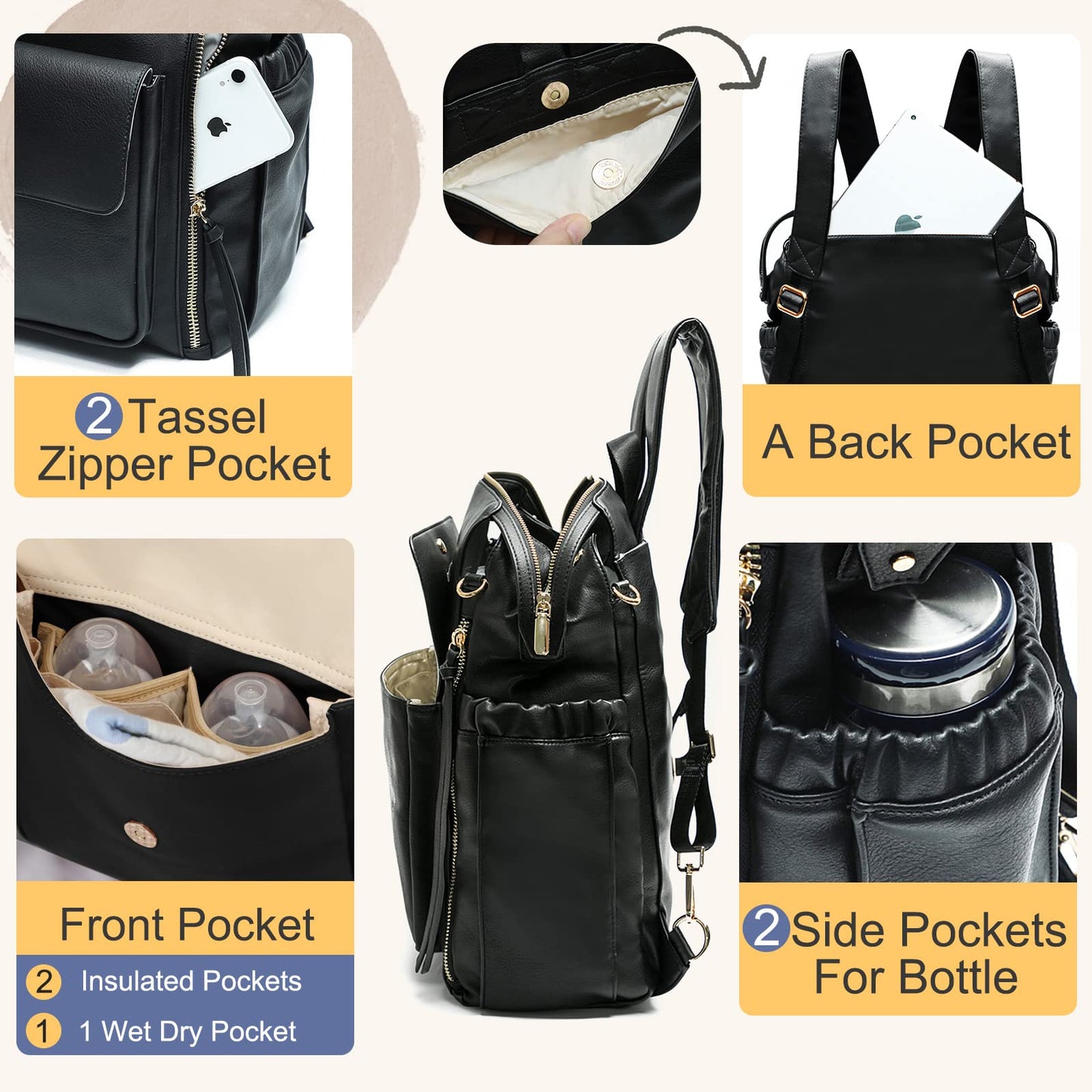 Miss Fong Diaper Bag Backpack Baby Diaper Bag, Leather Diaper Bag Backpack Diaper Bag Purse With 13 Pockets Diaper Bag Organizer