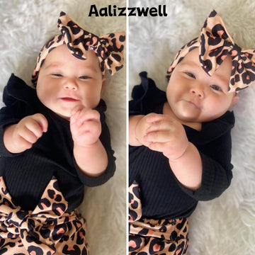Preemie Newborn Infant Baby Girls Clothes Ribbed Bodysuit Romper Leopard Pants Set Fall Winter Spring Outfits (Cheetah, 6-12 Mon