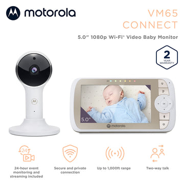 Motorola Baby Monitor Vm65-5' Wifi Video Baby Monitor With Camera Hd 1080P - Connects To Smart Phone App, 1000Ft Long Range, Tw