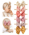 Cherssy Baby Girl Muslin Headbands, 3.5' Cotton Hair Bows Nylon Hairbands For Newborns, Infants, Toddlers - 6Pcs
