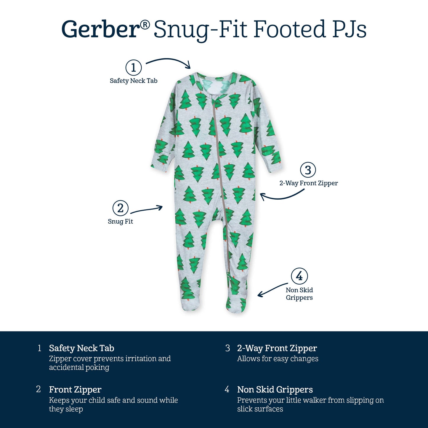 Gerber Baby Girls Buttery-Soft Snug Fit Footed Pajamas With Viscose Made Eucalyptus And Toddler Sleepers, Spruce, 0-3 Months Us