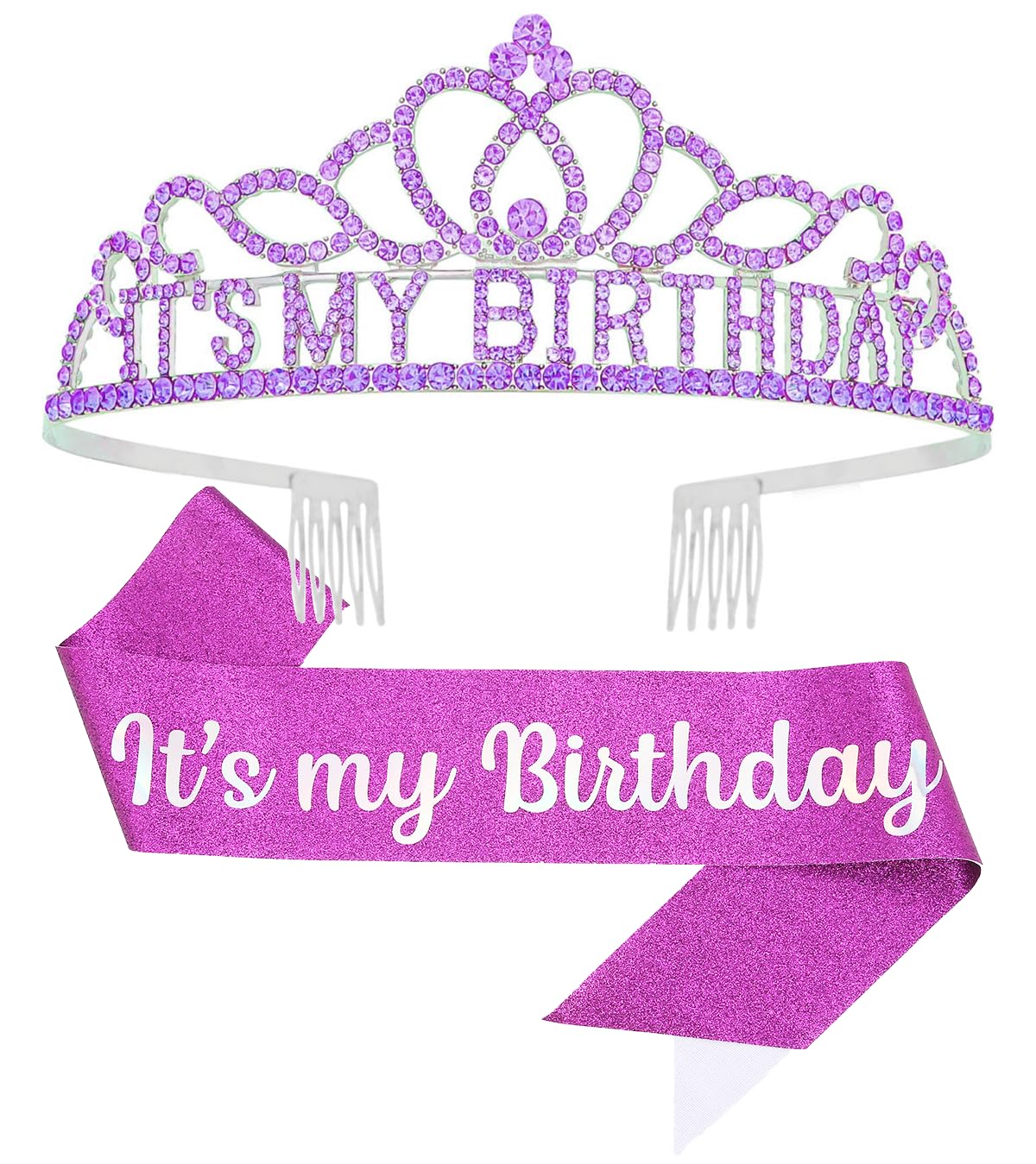 Papoopy Birthday Tiara and Crown with Sash for Women Birthday Party Purple