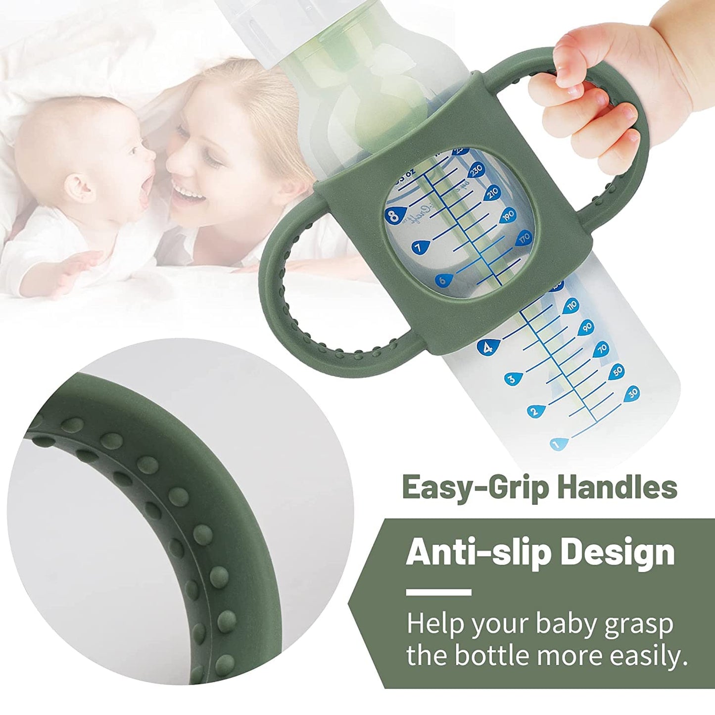 5 Pack Baby Bottle Holders, Universal Fit With Easy Grip Silicone Handles - Bpa-Free, 5 Colors