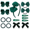 Deeka Dark Green Uniform 15 Pieces Hair Accessories Set - Hair Bows, Hair Clips, Headband, Hair Ties For Little Toddler School G