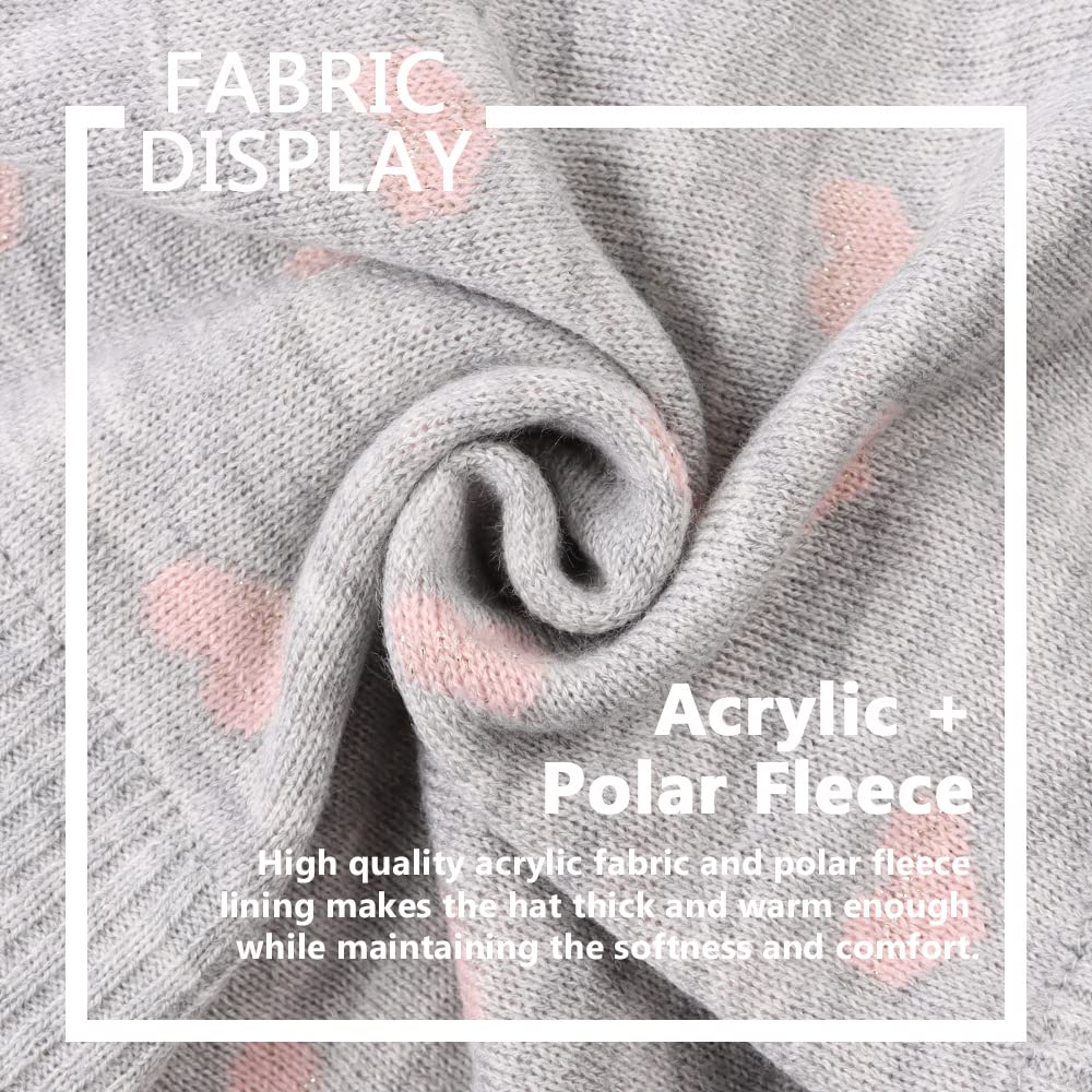 Jangannsa Knitted Baby Hat Scarf Set Winter Warm Boys Girls Beanie Fleece Lining Toddler Kids Hats With Pompom (Gray Heart Hat,L