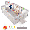 Costzon Large Baby Playpen with Mat, 81 x 57 Playpen for Babies and Toddlers w/Basketball Hoop & Soccer Nets, Pull Rings & O