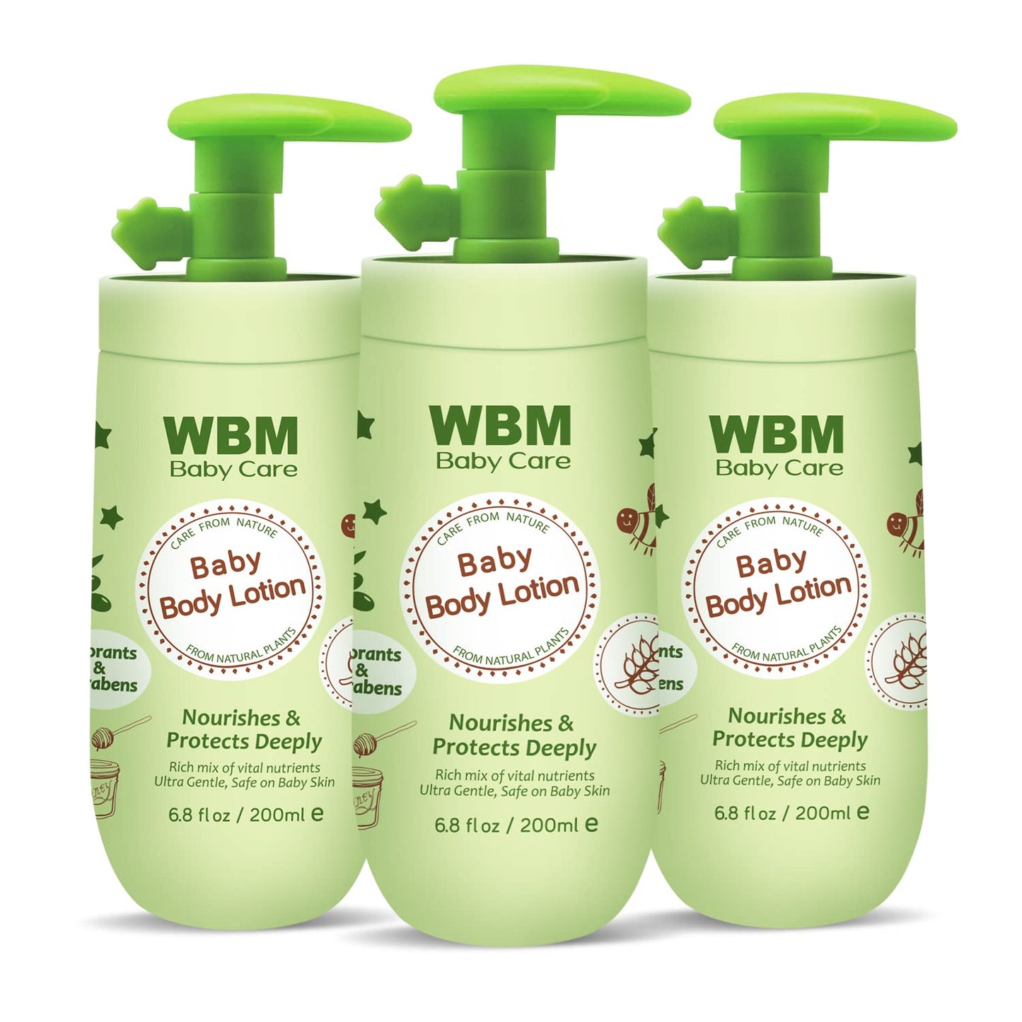 WBM Care Baby Lotion | Nourishes & Protects Deeply | Face & Body Lotion with Natural Honey and Wheatgerm Oil 6.8 oz (Pack of 3)