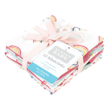 Hudson Baby Unisex Baby Flannel Washcloths, Creative Rainbow 10Pk, One Size