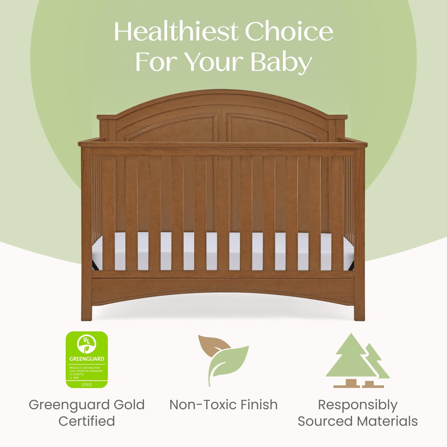 Delta Children Perry 6-In-1 Convertible Crib - Greenguard Gold Certified, Chestnut