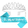 Cavetee Happy 10Th Birthday Sash And Crown 10Th Birthday Decorations For Girls Blue It'S My Birthday Sash For 10Th Birthday Gift