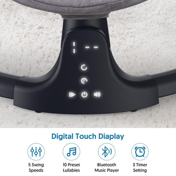 Bluetooth Baby Swing For Infants, Compact & Portable Baby Rocker, 3 Seat Positions, 5 Swing Speed, 10 Lullabies, Remote Control,