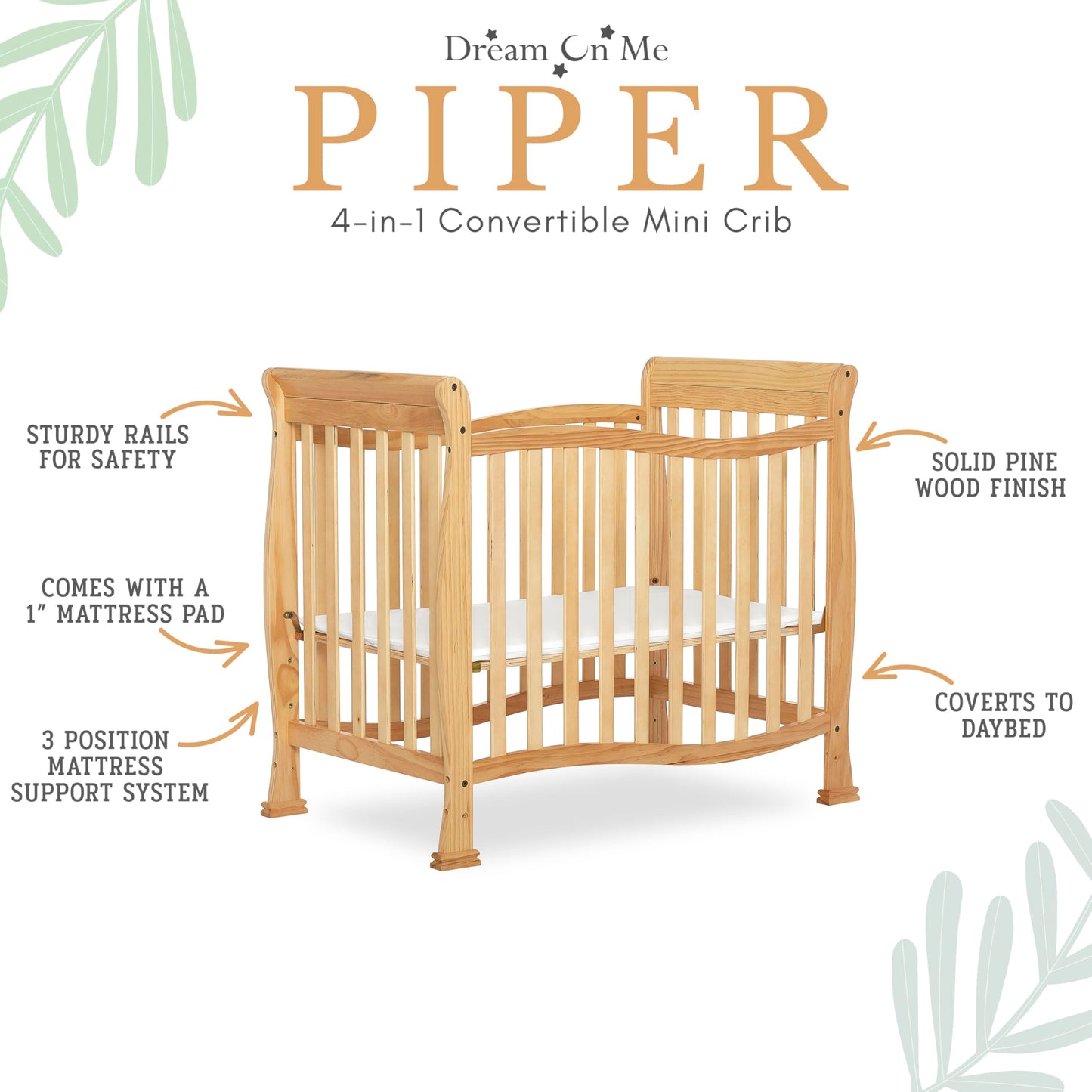 Dream On Me Violet 4-In-1 Convertible Mini Crib In Natural, Greenguard Gold Certified, Jpma Certified, 3 Position Mattress Heigh