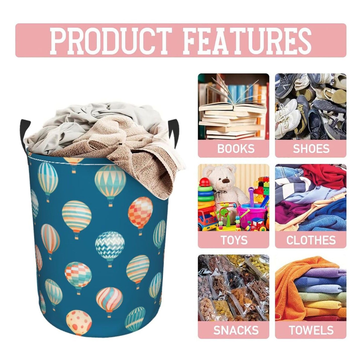 Gbuzozie Cute Hot Air Balloons Round Laundry Hamper Storage Basket Toys Clothes Organizer Bin For Home Bathroom Bedroom Dorm Nur