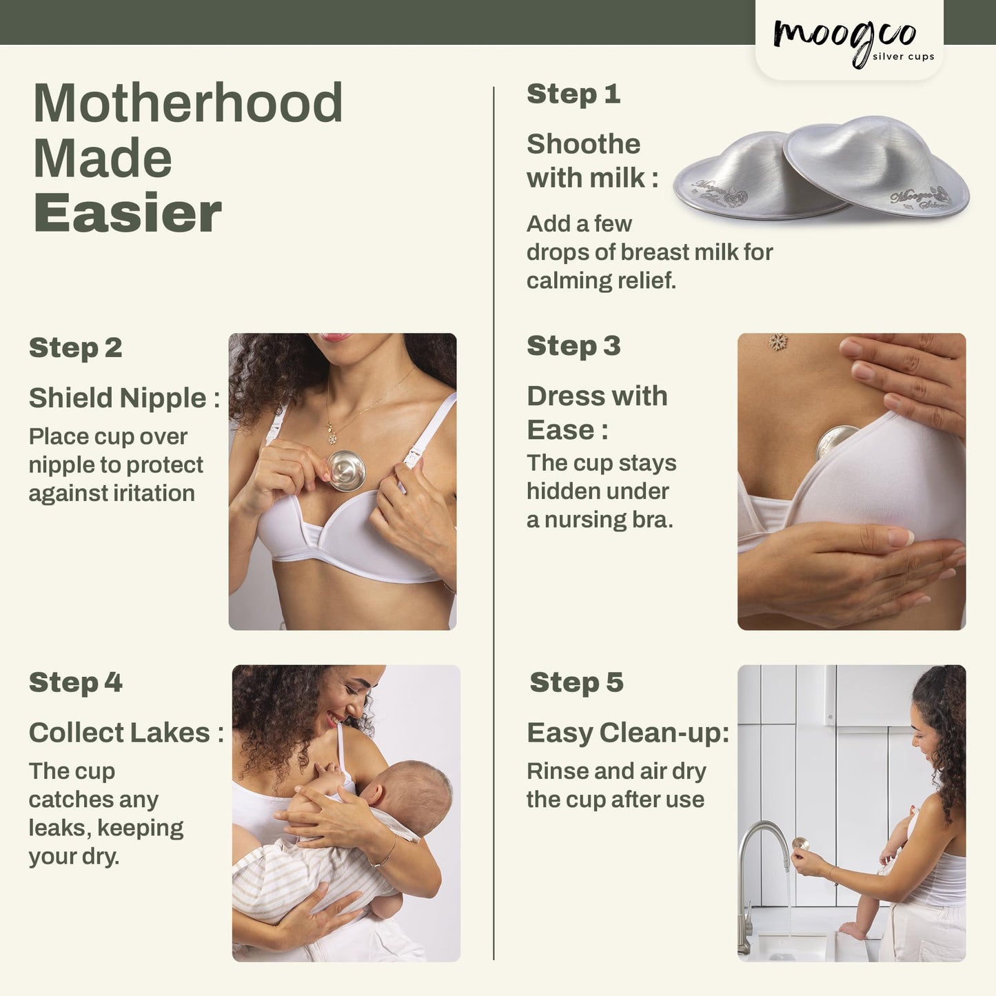 Moogco 999K - The Original Silver Nursing Cups - 999K Silver Cups - Nipple Shields For Nursing Newborn - Newborn Essentials Must