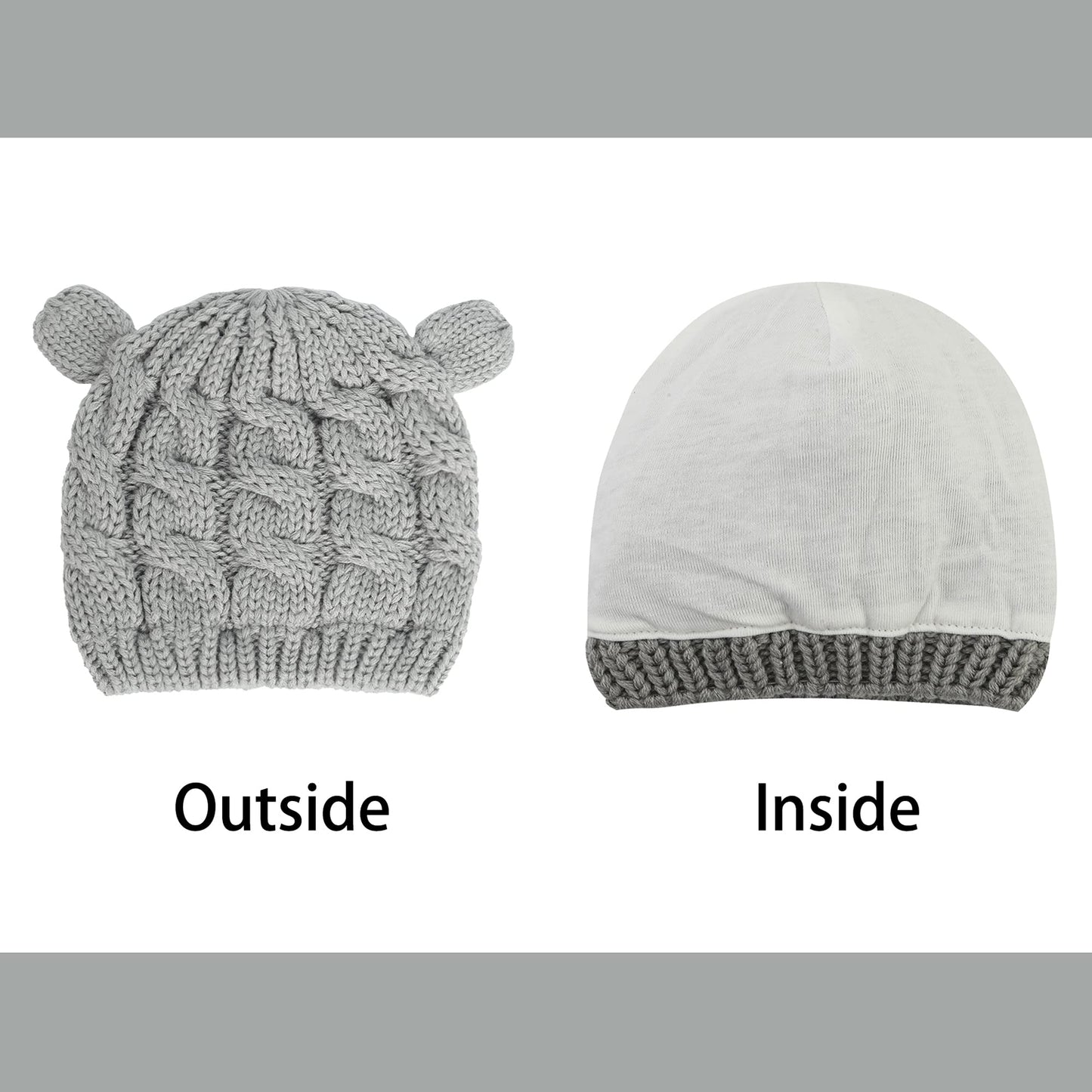 Fynnsure Baby Hat Glove Set Soft Newborn Mittens Baby Girl Boys Knitted Toddler Cap Infant Winter Beanie Mitten Sets Gray S
