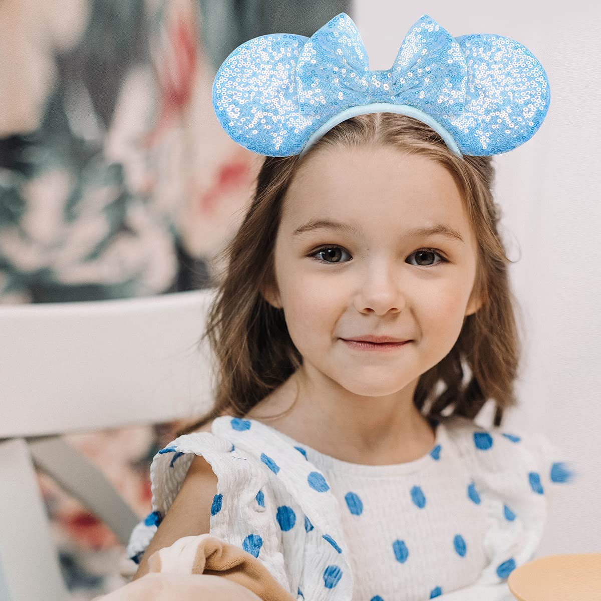 Seamoy Blue Minnie Mouse Ears Headband, Adjustable, One-Size-Fits-Most, Halloween, Cosplay Party, Birthday, Thanksgiving, For Ch