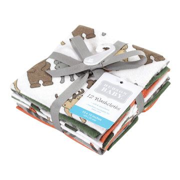 Hudson Baby Unisex Baby Flannel Cotton Washcloths 12-Pack, Wild Forest, One Size