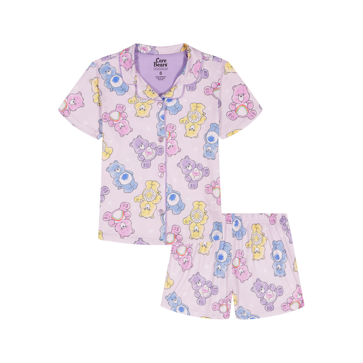 Care Bears Girls 2Piece Loosefit Button Down Matching Pajama Set, Soft & Cute for Kids, Care Bear Stars, 4