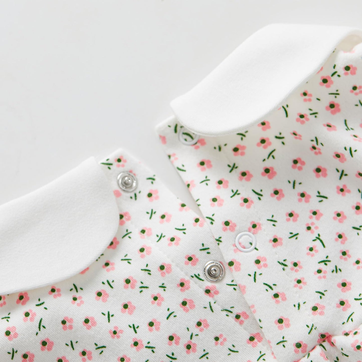 Pureborn Baby Girls Bodysuit Peter Pan Collar Bubble Romper Long Sleeve One-Piece Cotton Outfit Pink Flower 12-18 Months