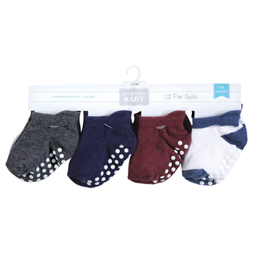 Hudson Baby Unisex Baby Non-Skid No-Show Socks, Blue Burgundy, 12-24 Months