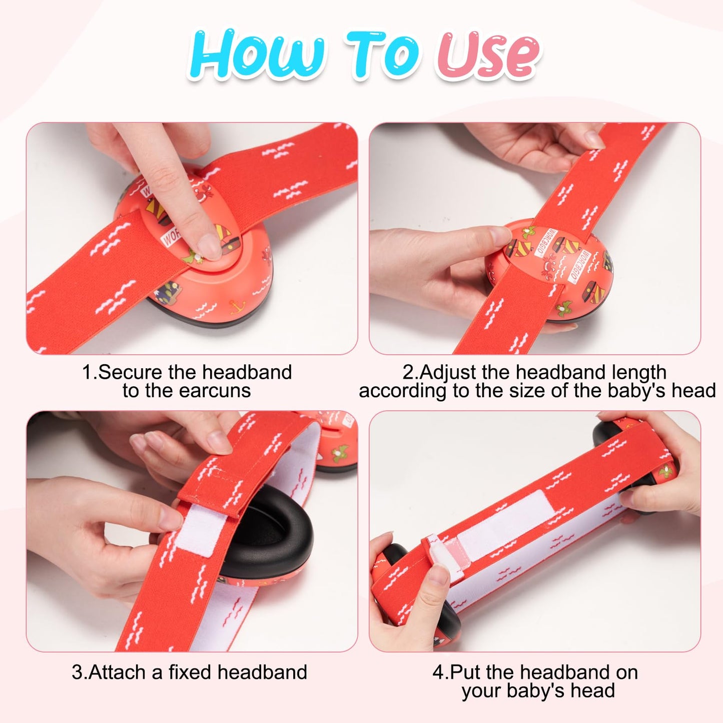 Worcbgio Infant Ear Protection Noise Cancelling Baby Ear Muffs, Toddler Hearing Protection With Adjustable Elastic Headband,Sail