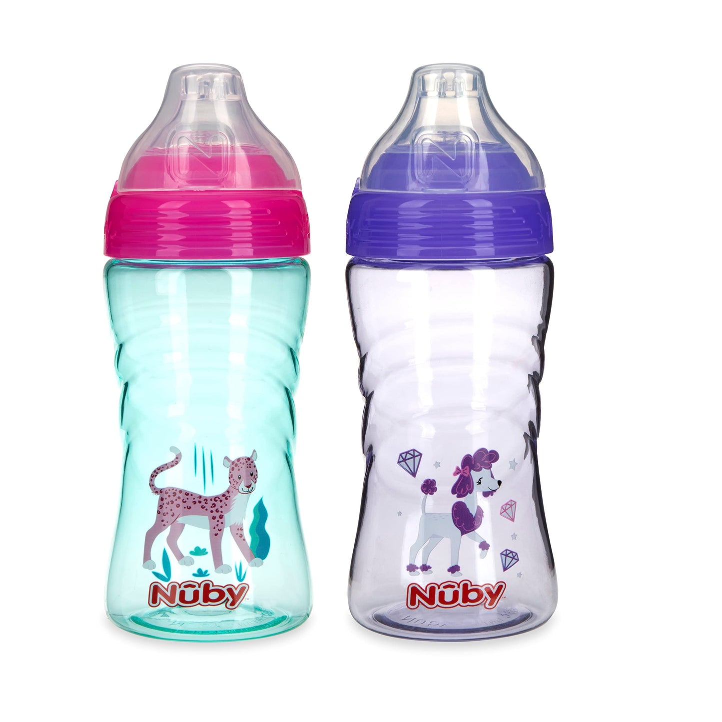 Nuby 2 Pack No Spill Printed Thirsty Kids No-Spill Sip-it Sport Cup with Soft Spout and Lid - 12oz, 12+ Months,2 Count(Pack of 1