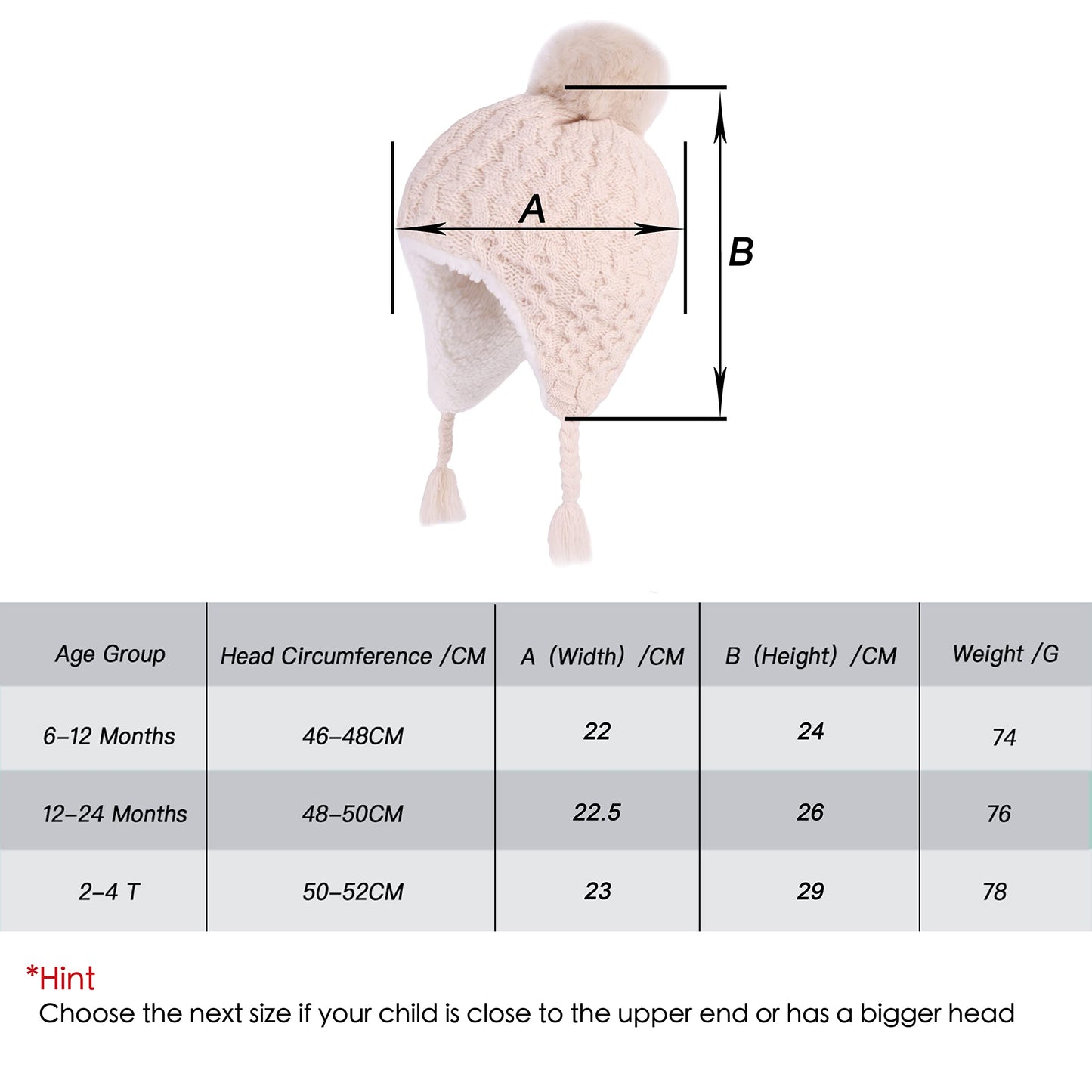 Langzhen Infant Pom Pom Beanie Kid Winter Hats Toddler Cap Knit Warm Beanies Caps For Baby Boys Girls(Beige,12-24 Months)