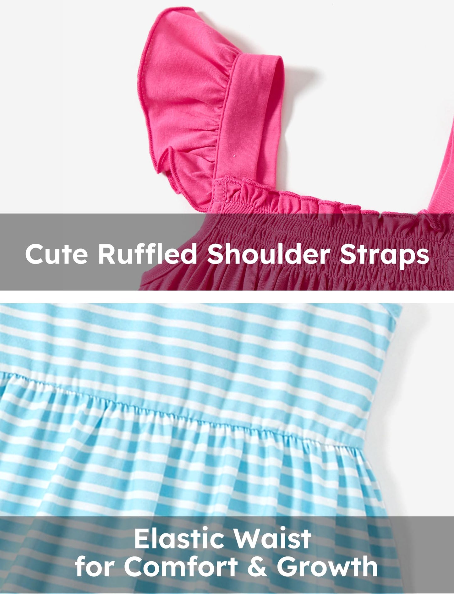 Patpat 3 Pack Toddler Girls Ruffle Sleeve A-Line Dresses Baby Girl Summer Casual Multi-Pack Sundress, Multicolor, 6-7 Years