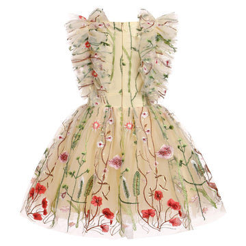 Fairy Dress Toddler, Party Dress For Little Girls Boho Lace Hippie Flower Puffy Wedding Guest Birthday Fancy Dance Gown For Kids