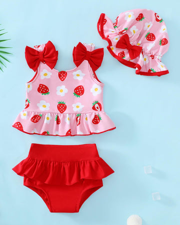 Toddler Girl Bathing Suit 4T 5T Swimsuit Girls Toddler Beach Swim Suit 2 Piece Red Strawberry Bikini Summer Swimwear Tankini Set