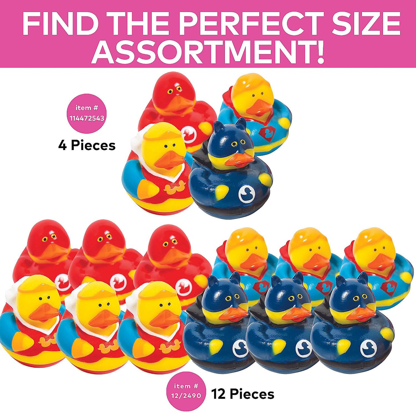 Fun Express Superhero Rubber Duckies (1 dz) Superhero Themed Party Favors, Character Toys, Rubber Duckies - Multi-Colored