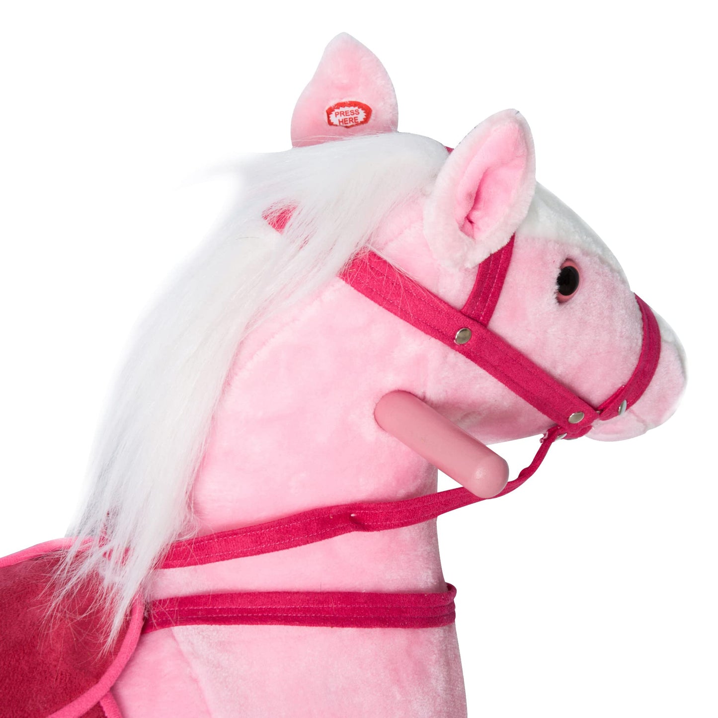 Qaba Kids Rocking Horse Plush Ride On Toy Toddler Rocker for Boys Girls Gifts with Realistic Sounds, Pink