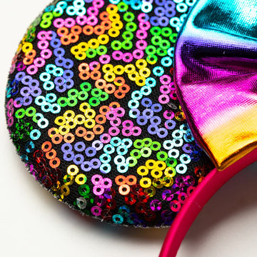 Foeran Mouse Ears Headbands Shiny Bows Mouse Ears Glitter Party Princess Decoration Cosplay Costume For Girls Women (Magic Rainb