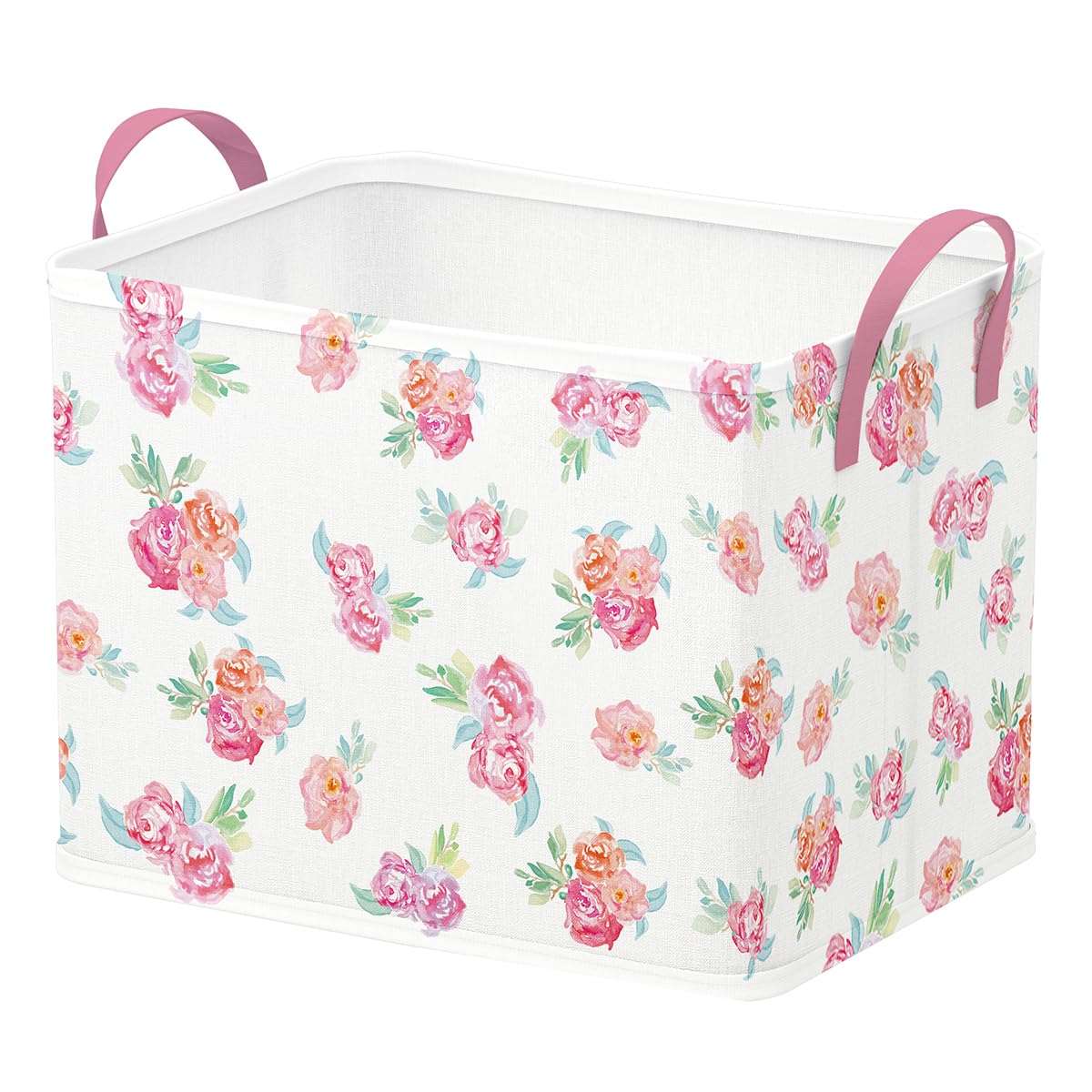 Runtoo Pink Flower Baby Basket Nursery Decor Rose Peony Boho Floral Baby Shower Decorations Girls Gift Basket Toddler Toy Box La