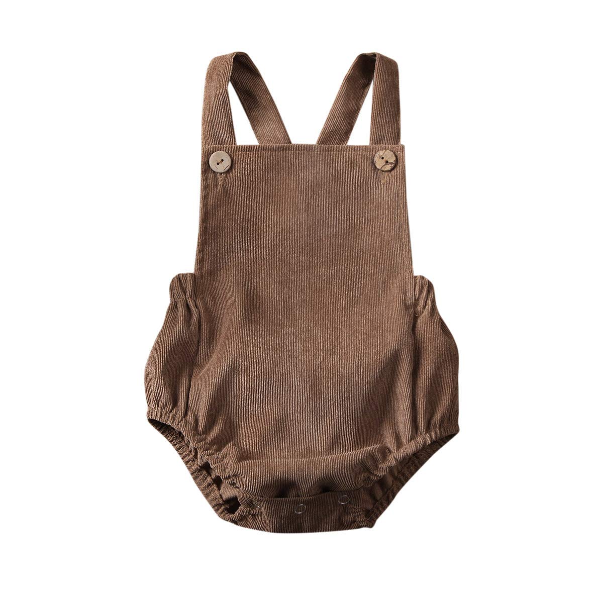 Seyurigaoka Newborn Baby Girl Boy Romper Solid Color Sleeveless Square Neck Bodysuit Backless Overalls Outfits (Brown, 12-18m)